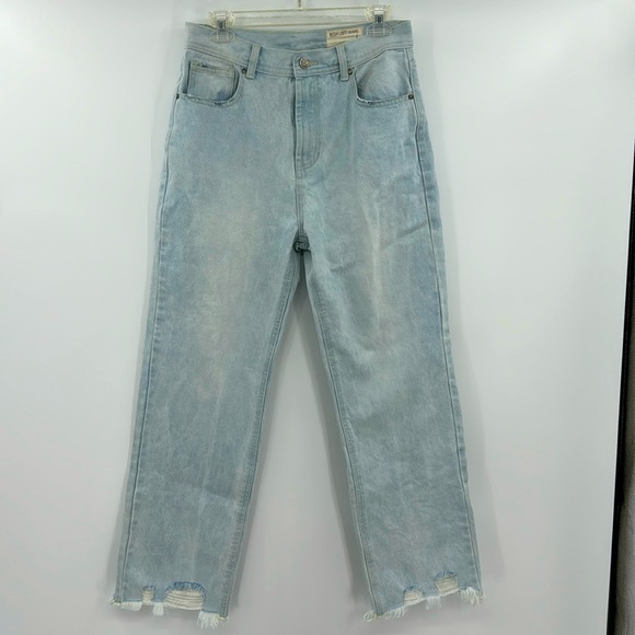 𝅺Wishlist  Bernice High Rise Distressed Hem Straight Leg Jeans-Size Large - Picture 2 of 7